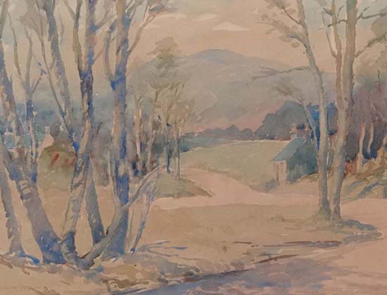 M Holmes Pickup  XX British,
Watercolour,
A country vista,
Signed lower left,
12 1/4 x 16". - Image 4 of 4