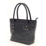 A Genuine Ladies Osprey navy mock crocodile handbag, with two handles and zip closure, silver and