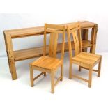 Late 20 th C : a pair of blonde oak benches ( matches following lot) and a pair of matching high