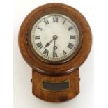 An early 20 th C oak 4 1/4 " drop dial wall clock ( timepiece) with pendula sprung movement signed