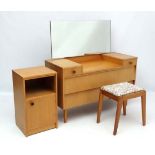 Vintage Retro : a British 1950's blonde oak dressing table ( with mirror) and bedside cabinet ( both