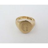 A 9ct gold signet ring engraved 'G' maker Henry Griffiths & Sons. (7g) CONDITION: Please Note -