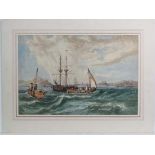 Manner of J W Carmichael,
Watercolour and gouache,
Sheltered harbour with sailors in boats,
Aperture