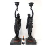 19thC large carved faux slate figural Torchieres : a pair of Regency? magnificent handed torchieres