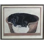 Late XX,
Oil on canvas,
Black Labrador lying in it's basket,
23 1/2 x 29 1/2" CONDITION: Please Note