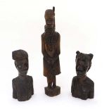 Ethnographica : A collection of African figures comprising a pair of Male & female busts with single