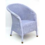 Lloyd loom  - W Lusty & Sons : A blue painted tub chair 37 1/2" high  CONDITION: Please Note -  we