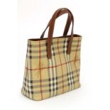 A Genuine Ladies Burberry London Nova Check, brown handled small handbag, having inside pocket