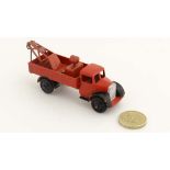 A red post war 1940s Dinky Toys Meccano 30e Breakdown car with searchlight, closed rear window and