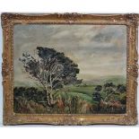 Sydney M White mid XX,
Oil on board,
' A Breezy Day ! Sussex Downs ',
 Signed and dated ' ' 54'