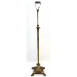 A mid 20thC gilt brass telescopic standard lamp of Corinthian column form with stepped squared