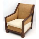 Art Deco armchair : a C 1930's  Art Deco walnut stained and upholstered armchair for re-