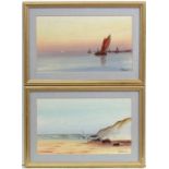 John Holland exh. 1880-1884,
Gouache , a pair,
Coastal views of sail ships,
Both signed lower right,