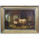 After Louis ( Ludwig) Reinhardt ( 1849-1870),
Olegraph,
Cattle in a barn,
Bears facsimilie signature