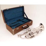 Musical Instruments : A cased Yamaha model YCR 231S trumpet , silvered finish , having three