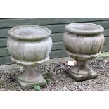 Garden and Architectural : a reconstituted stone pair of late 20 th C pedestal urns , with 12