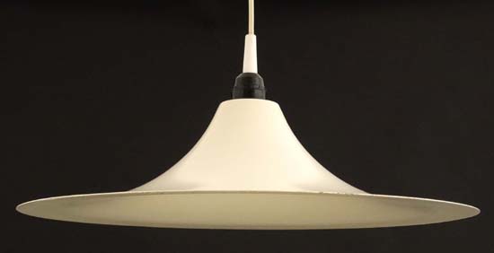 Vintage Retro :  a Verona Pendel ' Semi ' style pendant lamp, labelled , in white livery, 18 1/2" - Image 4 of 7