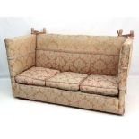 A 19thC Knole 3 seat upholstered sofa  40" high x 33" deep  x 67" wide.  CONDITION: Please Note -