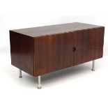 Vintage Retro : ( matching to lot 97) a Danish rosewood? 2 door low cabinet on turned aluminium legs