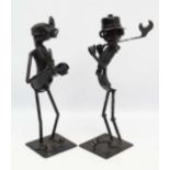 Vintage Retro : a pair of painted steel comical figures, one of a golfer the other of a doctor