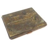Militaria : An unusual Russian Trenchart copper cigarette case , the top decorated with cyrillic