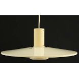 Vintage Retro : a Danish pendant electric light with cream white livery ,marked ' Flipper Line '