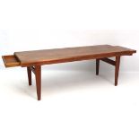 Vintage Retro :   A Teak coffee table with slim drawer to one end and a folding occasional table