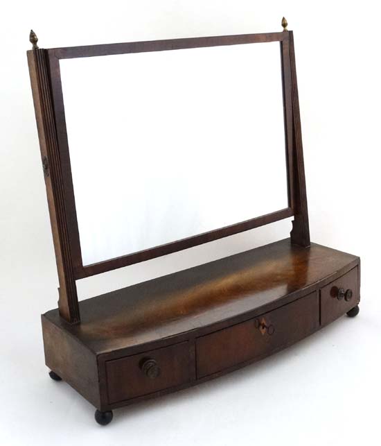 An early 19thC bow front toilet mirror with three drawers 26 1/2" wide x 26" high  CONDITION: Please - Image 5 of 5