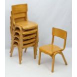Vintage Retro : a set of 6 British child's Blonde plywood stacking chairs probably by Angmering and