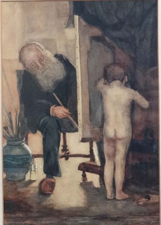 Paul Peel ( C.1869-1892),
Watercolour,
The reluctant artist's model,
Signed lower left,
10 1/4 x 7". - Image 3 of 4