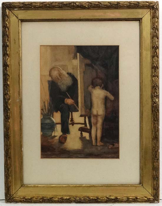 Paul Peel ( C.1869-1892),
Watercolour,
The reluctant artist's model,
Signed lower left,
10 1/4 x 7".