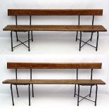 Vintage Retro : a pair of British painted cast iron and oak school benches , 31" high x 77 1/4" wide