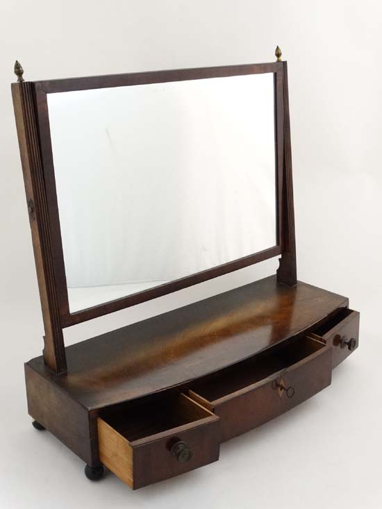 An early 19thC bow front toilet mirror with three drawers 26 1/2" wide x 26" high  CONDITION: Please - Image 4 of 5