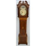 Longcase : a 13 3/4" breakarch mahogany Grandfather clock with ebony stringing , swan neck