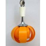 Vintage Retro : a Danish chrome topped and orange pendant rise and fall light of petal form,
