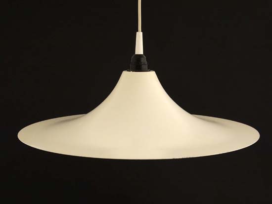 Vintage Retro :  a Verona Pendel ' Semi ' style pendant lamp, labelled , in white livery, 18 1/2"