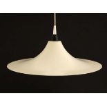 Vintage Retro :  a Verona Pendel ' Semi ' style pendant lamp, labelled , in white livery, 18 1/2"