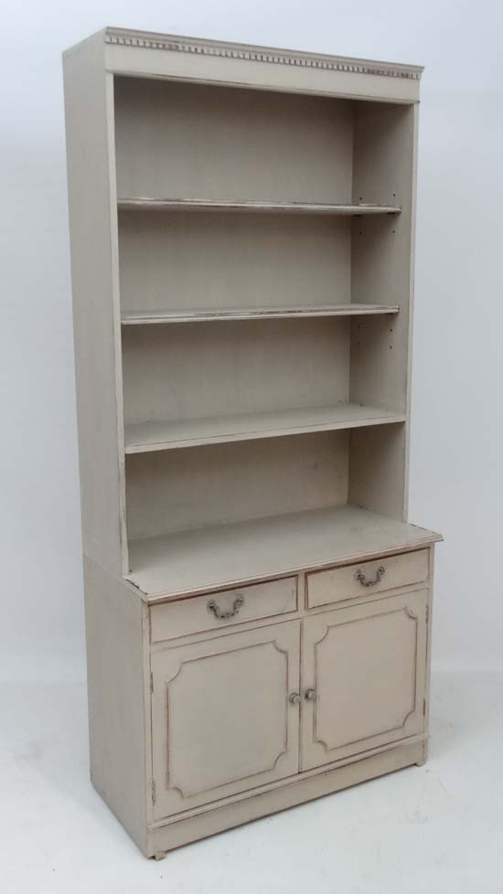 Vintage Retro : a mid 20 thC cream painted narrow dresser with 4 open front shelves, under a - Image 4 of 4