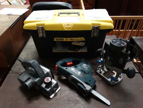 Black and Decker electric saw, power base router and power base planer.  CONDITION: Please Note -