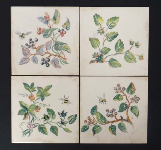 A group of 4 Pilkington tiles , transfer printed with fruiting plants and insects, having makers - Image 3 of 5