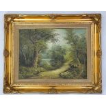 Oil on canvas 
woodland scene CONDITION: Please Note -  we do not make reference to the condition of