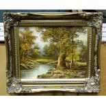 Oil on board painting
Woodland, lake scene
C Inness
 CONDITION: Please Note -  we do not make