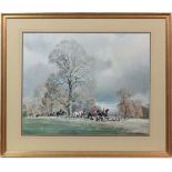 After Frank Wootton ( 1911-1998),
Coloured hunting print,
Hunt and hounds in a park,
Bears