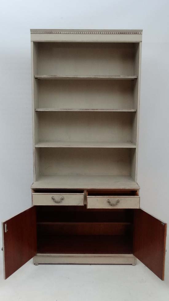 Vintage Retro : a mid 20 thC cream painted narrow dresser with 4 open front shelves, under a - Image 3 of 4