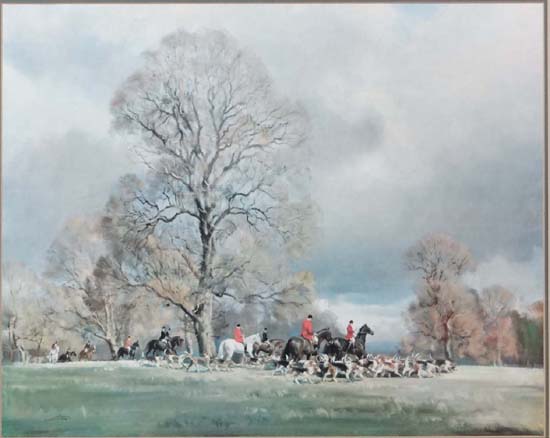 After Frank Wootton ( 1911-1998),
Coloured hunting print,
Hunt and hounds in a park,
Bears - Image 2 of 5