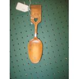 A CARVED WOODEN LOVE SPOON initialled 'MW', 8"