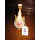 A MINIATURE PORCELAIN BUD VASE with hand painted rose decoration, 4.75", Royal Worcester