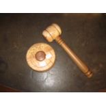 A WELSH LLANIDLOES OAK GAVEL, part spalted, with English ash shaft, and sounding block