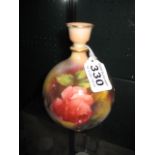 A PORCELAIN BULBOUS VASE with hand painted rose decoration, 6", Hadley Ware, Royal Worcester