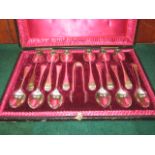 A CASED SET OF TWELVE SILVER TEASPOONS AND SUGAR TONGS, Sheffield 1895